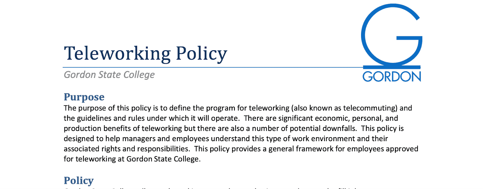 Purpose Of Policy Summary Purpose Of Policy Summary